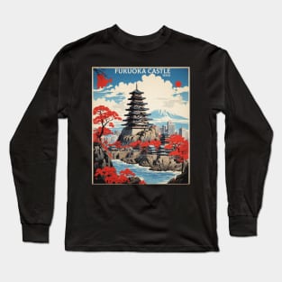 Fukuoka Castle Japan Vintage Poster Tourism Long Sleeve T-Shirt